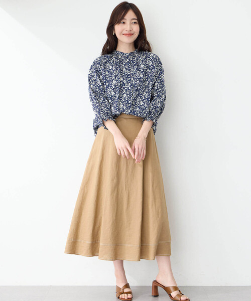 Petit Honfleur（プチオンフルール）の「ストレッチフレアリネンスカート（スカート・レディース・ベージュ/ネイビー/ブルー・64/67）」の20枚目の写真