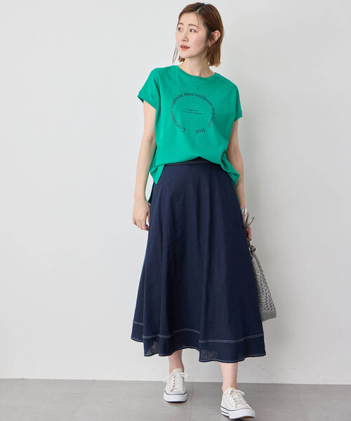 Petit Honfleur（プチオンフルール）の「ストレッチフレアリネンスカート（スカート・レディース・ベージュ/ネイビー/ブルー・64/67）」の21枚目の写真