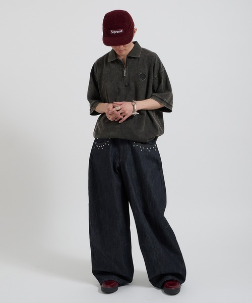 Perushu（ペルーシュ）の「ヴィンテージライクドローストリングZIPポロシャツ（ポロシャツ・メンズ・ライトブラウン/ブラック/ボルドー・LARGE/MEDIUM）」の13枚目の写真