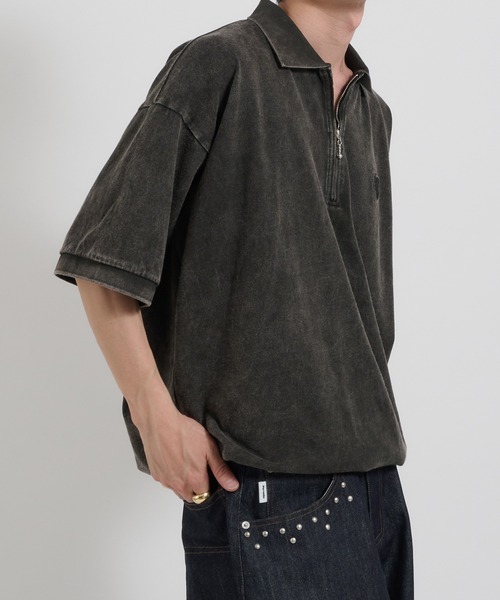 Perushu（ペルーシュ）の「ヴィンテージライクドローストリングZIPポロシャツ（ポロシャツ・メンズ・ライトブラウン/ブラック/ボルドー・LARGE/MEDIUM）」の6枚目の写真