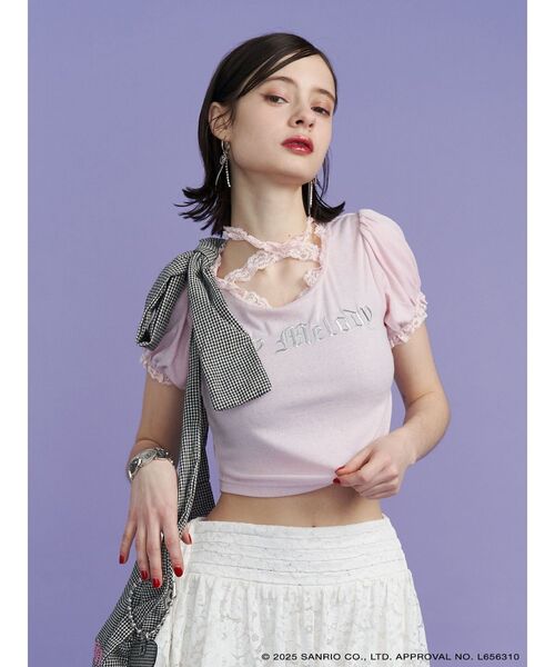tシャツ 「メロクロコラボ」My Melodyフリルチョーカーリボントップス レディース ジュエティ jouetie 【メロクロコラボ】My Melodyフリル