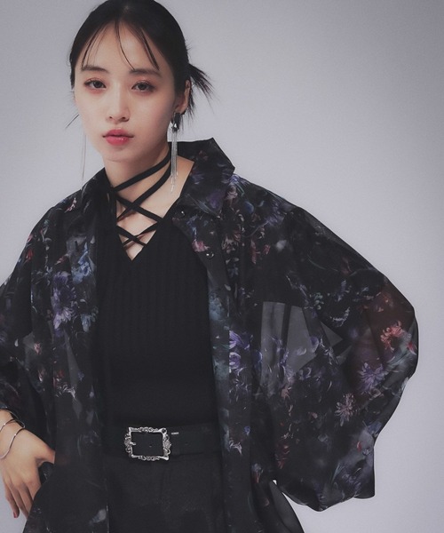 HARE（ハレ）の「ARTflowerシアーシャツ(HARE)（シャツ/ブラウス・レディース・ブルー系その他/オレンジ系その他/ライトグレー/ブラック/パープル/ピンク/ネイビー・FREE）」の5枚目の写真