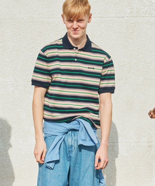 SCYE BASICS（サイベーシックス）の「SCYE BASICS | コットンピケ ポロシャツ ストライプ MEN（ポロシャツ・メンズ・レッド系その他/ブルー系その他5・40/38）」の2枚目の写真