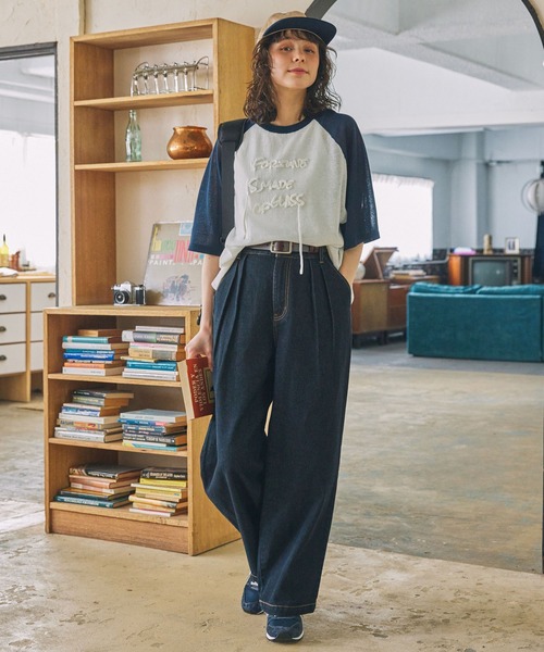コード刺繍 メッセージロゴ サマーニット ラグラン 半袖Tシャツ