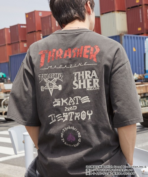 THRASHER(スラッシャー)の「THRASHER/スラッシャー 別注 ヴィンテージライクグラフィックプリント ロゴ刺繍 ピグメント加工半袖Tシャツ(Tシャツ/カットソー・メンズ・ブラウン/ブラック系/ブラック/オフホワイト・M/L)」の5枚目の写真