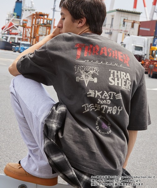 THRASHER(スラッシャー)の「THRASHER/スラッシャー 別注 ヴィンテージライクグラフィックプリント ロゴ刺繍 ピグメント加工半袖Tシャツ(Tシャツ/カットソー・メンズ・ブラウン/ブラック系/ブラック/オフホワイト・M/L)」の7枚目の写真