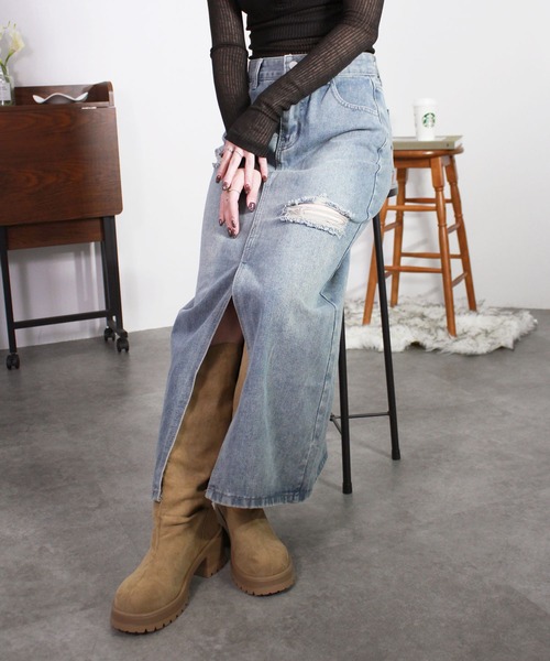 セール】ダメージデニムスカート／damage denim skirt スカート デニム