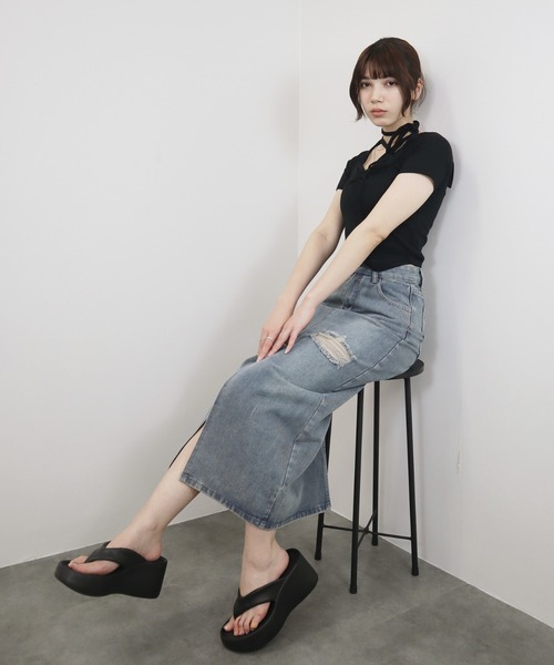 双子可♡美品♡denim dungaree ダメージデニムスカート DENIM DUNGAREE