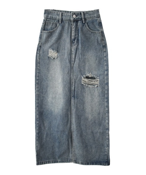 Reurie'(レウリィ)の「ダメージデニムスカート/damage denim skirt スカート デニム ブルー カジュアル ロング丈(スカート・レディース・ブルー・SMALL/MEDIUM)」の5枚目の写真