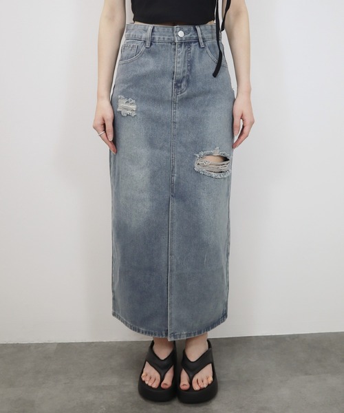 Reurie'(レウリィ)の「ダメージデニムスカート/damage denim skirt スカート デニム ブルー カジュアル ロング丈(スカート・レディース・ブルー・SMALL/MEDIUM)」の9枚目の写真