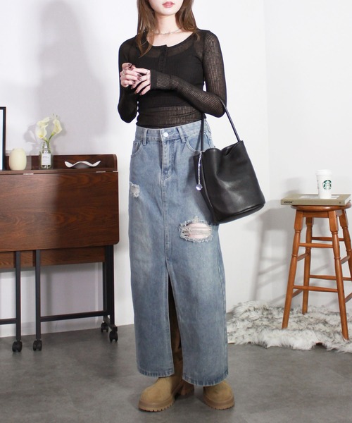 双子可♡美品♡denim dungaree ダメージデニムスカート DENIM DUNGAREE