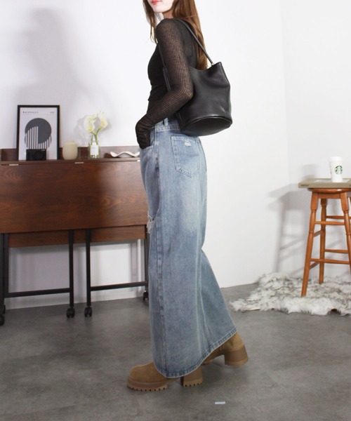双子可♡美品♡denim dungaree ダメージデニムスカート DENIM DUNGAREE