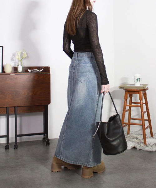 ダメージデニムスカート／damage denim skirt スカート デニム ブルー