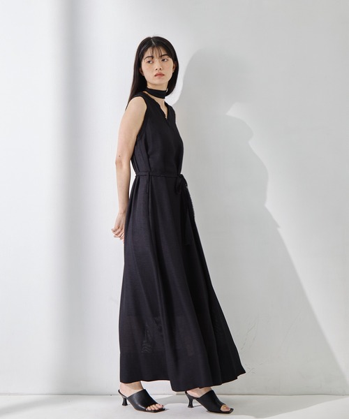 STUDIOUS(ステュディオス)の「【STUDIOUS/ステュディオス】【チョーカー⇔ベルト2WAYワンピ】V Neck Sleeveless Mesh Dress/Vネックスリーブレスメッシュドレス/ウォッシャブル/チョーカードレス(ワンピース・レディース・アイボリー/ブラック・1/2)」の3枚目の写真