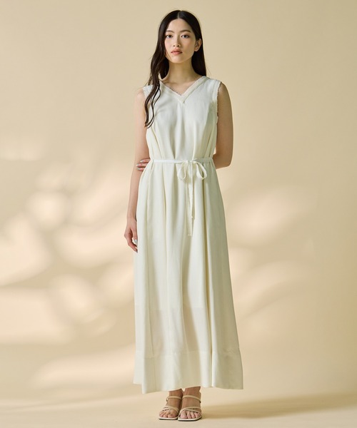 STUDIOUS(ステュディオス)の「【STUDIOUS/ステュディオス】【チョーカー⇔ベルト2WAYワンピ】V Neck Sleeveless Mesh Dress/Vネックスリーブレスメッシュドレス/ウォッシャブル/チョーカードレス(ワンピース・レディース・アイボリー/ブラック・1/2)」の13枚目の写真