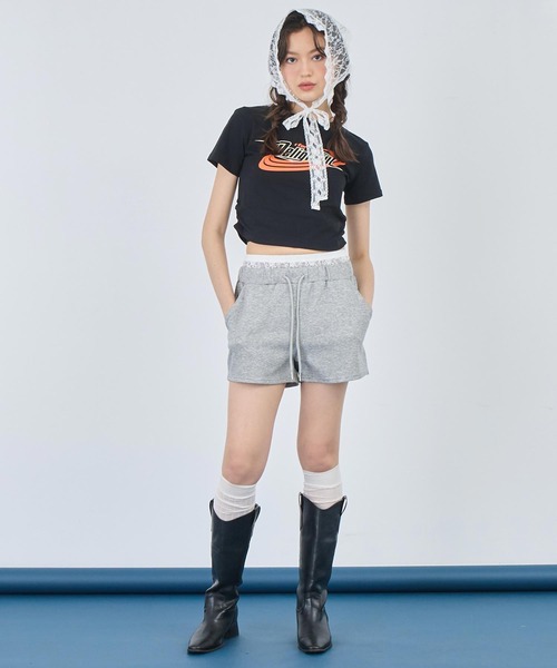 ANAP（アナップ）の「レース レイヤード風 スウェット ショート パンツ（スウェットパンツ・レディース・グレー/ブラック・FREE）」の11枚目の写真