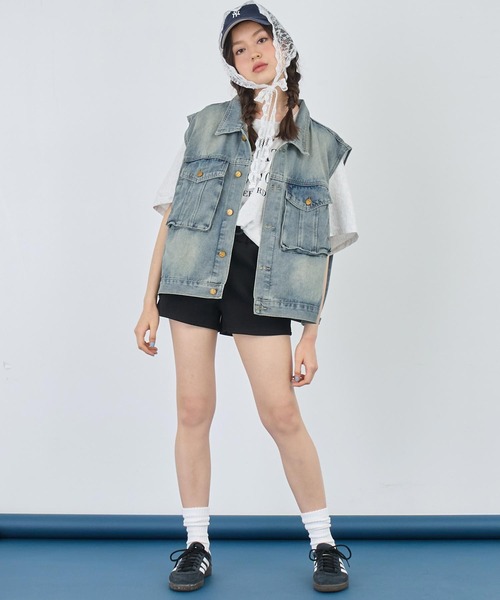 ANAP（アナップ）の「レース レイヤード風 スウェット ショート パンツ（スウェットパンツ・レディース・グレー/ブラック・FREE）」の14枚目の写真