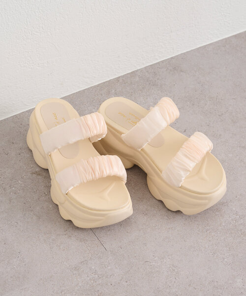 w closet（ダブルクローゼット）の「厚底ギャザーベルトサンダル（サンダル・レディース・ブラック/アイボリー・LARGE/SMALL/MEDIUM）」の5枚目の写真