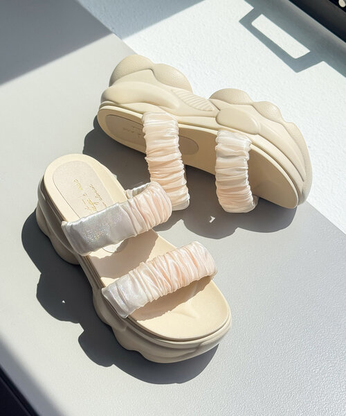 w closet（ダブルクローゼット）の「厚底ギャザーベルトサンダル（サンダル・レディース・ブラック/アイボリー・LARGE/SMALL/MEDIUM）」の6枚目の写真