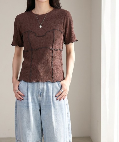 Per sist ence(パーシエンス)の「プリーツ配色ビスチェデザインプルオーバー(Tシャツ/カットソー・レディース・チャコールグレー/アイボリー/ブラック/ブラウン・ONE SIZE)」の4枚目の写真