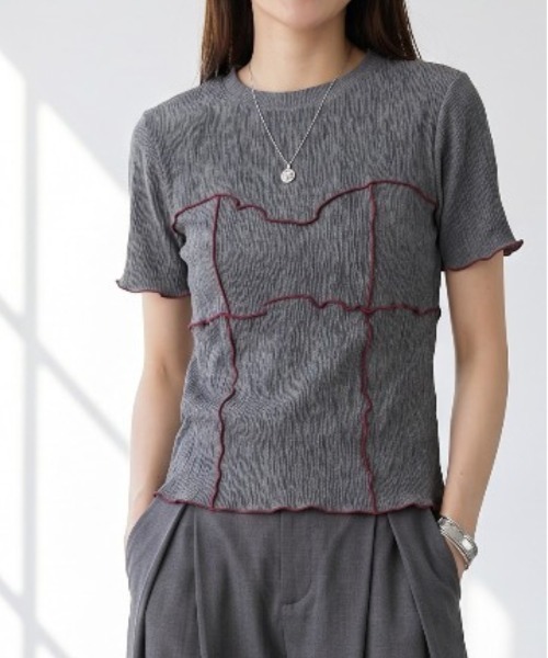 Per sist ence(パーシエンス)の「プリーツ配色ビスチェデザインプルオーバー(Tシャツ/カットソー・レディース・チャコールグレー/アイボリー/ブラック/ブラウン・ONE SIZE)」の3枚目の写真