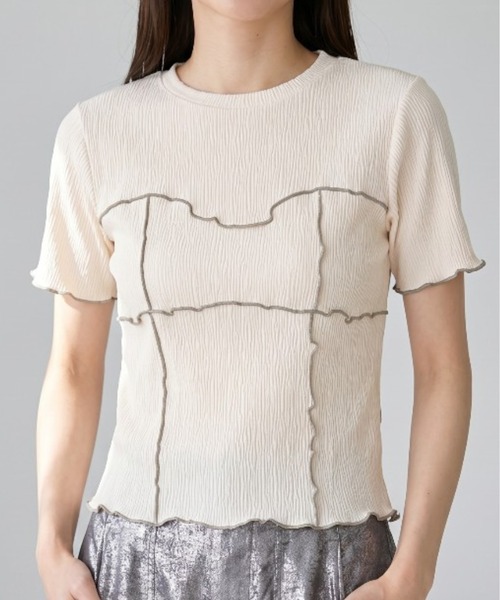 Per sist ence(パーシエンス)の「プリーツ配色ビスチェデザインプルオーバー(Tシャツ/カットソー・レディース・チャコールグレー/アイボリー/ブラック/ブラウン・ONE SIZE)」の1枚目の写真