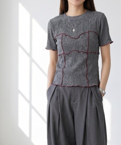 Per sist ence(パーシエンス)の「プリーツ配色ビスチェデザインプルオーバー(Tシャツ/カットソー・レディース・チャコールグレー/アイボリー/ブラック/ブラウン・ONE SIZE)」の9枚目の写真