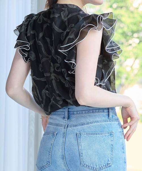 alotta(アロッタ)の「リボン柄フリル袖ブラウス(シャツ/ブラウス・レディース・ホワイト/ブラック・M/L)」の13枚目の写真