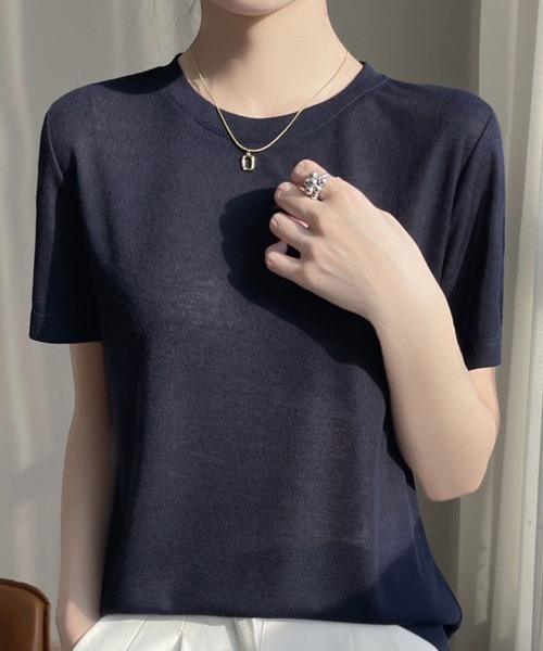 SallyLunn(サリーラン)の「シンプル半袖Tシャツ(Tシャツ/カットソー・レディース・ネイビー/ブラック/グレー/ホワイト・FREE)」の4枚目の写真