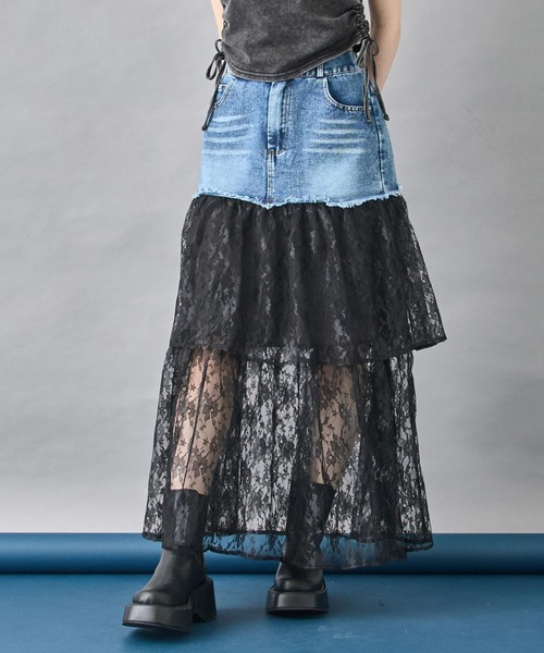 ANAP（アナップ）の「レース ドッキング デニム スカート（スカート・レディース・ホワイト/ブラック・FREE）」の2枚目の写真