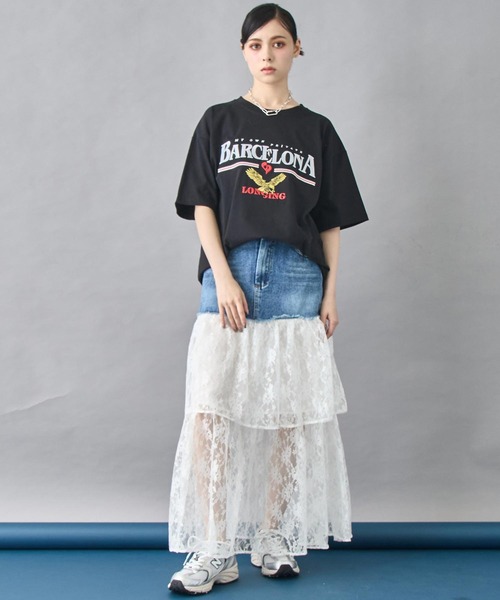 セール】レース ドッキング デニム スカート（スカート）｜ANAP