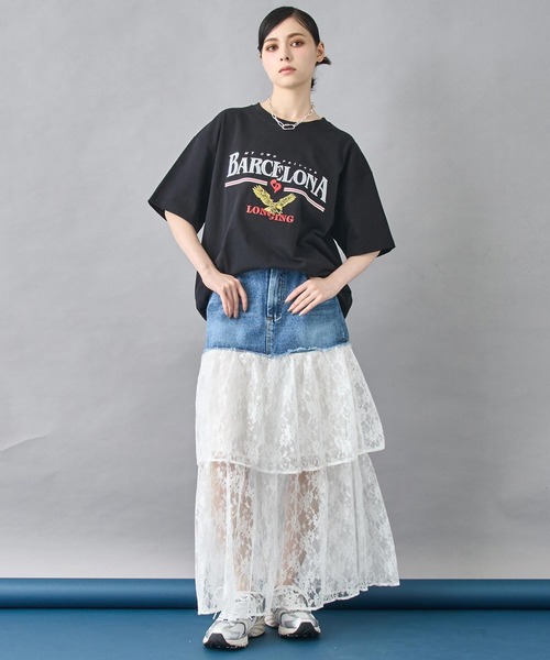 セール】レース ドッキング デニム スカート（スカート）｜ANAP