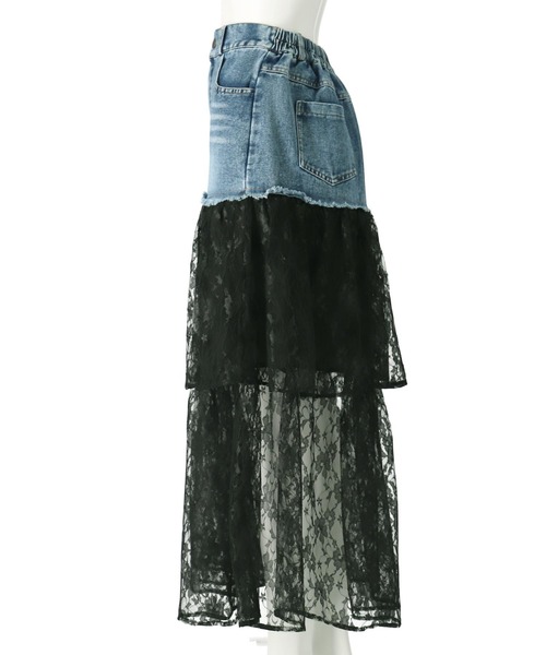 モナコで購入 レース×デニムスカート デニムミニスカート レースアップ 引き紐 ハイウエストミニスカパン