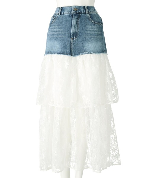 ANAP（アナップ）の「レース ドッキング デニム スカート（スカート・レディース・ホワイト/ブラック・FREE）」の10枚目の写真