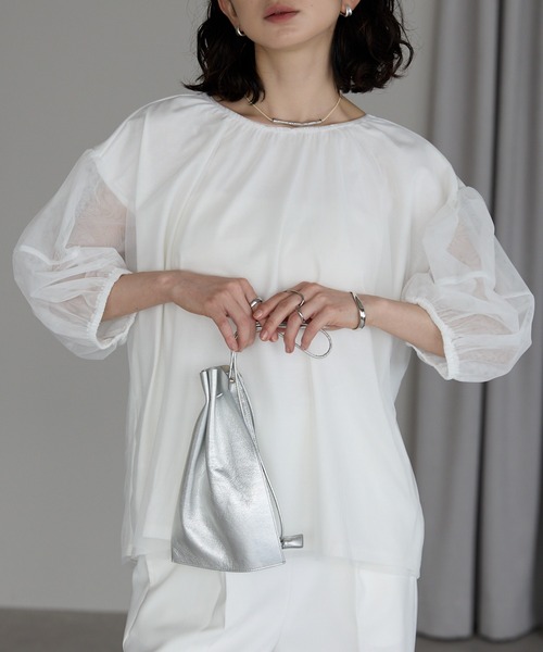 新品　ICB 今季物チュールレイヤード カットソー　半袖シャツ　L チュールレイヤード カットソー（Tシャツ/カットソー）｜ICB