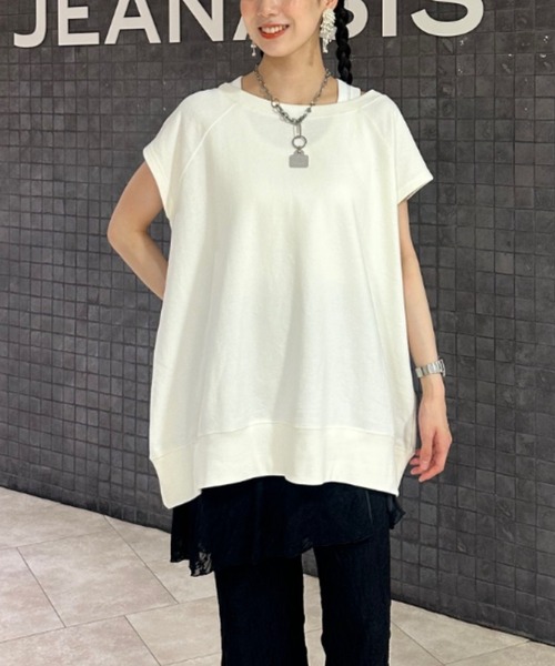 JEANASIS（ジーナシス）の「サスティナブルライトビンテージミニウラケ FS/572033（Tシャツ/カットソー・レディース・ブラック/グレー系その他/グリーン/オフホワイト・FREE）」の5枚目の写真