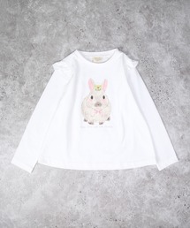 la poche biscuit（ラポシェビスキュイ）の「うさぎプリント肩フリル長袖Tシャツ（Tシャツ/カットソー・キッズ）」