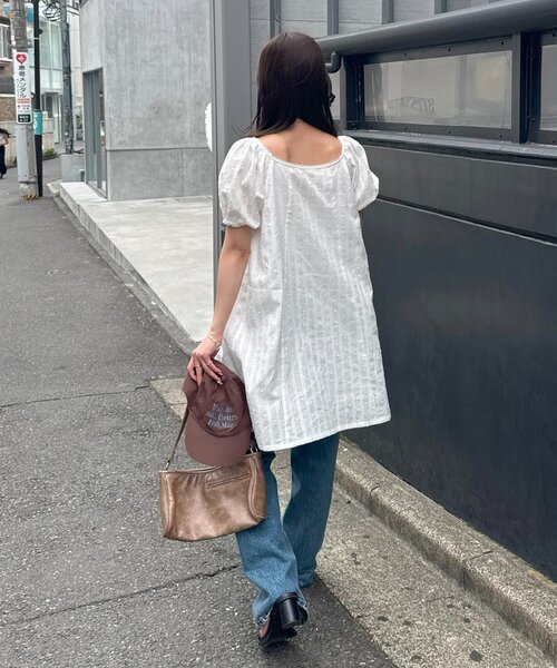 ODE(オッド)★パフ袖ツイード半袖ミニワンピース ルーズフィットツイード半袖ミニワンピース レディース 半袖