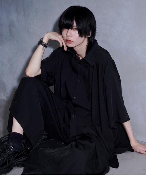 Ellno Loset(エルノロゼット)の「【黒色コラボ】ドレープアシメレイヤードシャツ(シャツ/ブラウス・メンズ・ブラック/オフホワイト・MEDIUM/SMALL/LARGE)」の14枚目の写真