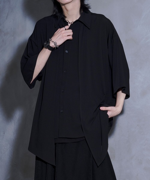 黒色コラボ】ドレープアシメレイヤードシャツ（シャツ/ブラウス