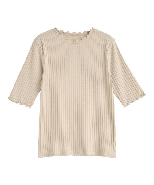 Re:EDIT(リエディ)の「リブカットソー半袖Tシャツ(Tシャツ/カットソー・レディース・ホワイト×ブラック/アイボリー/レッド/ブラック/ブルー/カーキ/グレイッシュベージュ/ブラック×ホワイト・MEDIUM/X-LARGE/LARGE)」の20枚目の写真