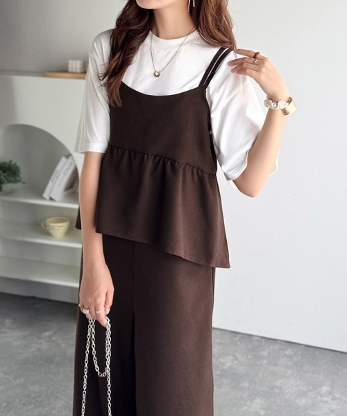 セール】1枚で華奢見え華やか◎ダブルストラップペプラムサロペット