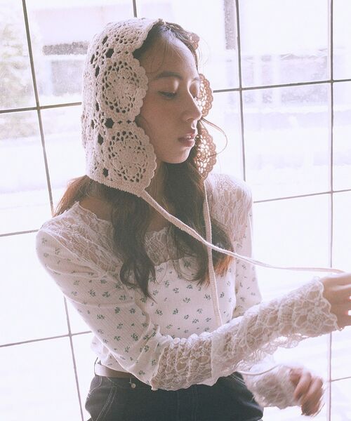 earth music&ecology（アースミュージックアンドエコロジー）の「レースバブーシュカ（その他ヘアアクセサリー・レディース・ホワイト系その他2/ブラック・FREE）」の7枚目の写真