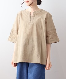 ブラウス シャツ 「L〜5L 大きいサイズ」エンブロイダリー切替えブラウス 7分袖 春夏 レディース L～5L 大きいサイズ】エンブロイダリー切替えブラウス 7分袖 春