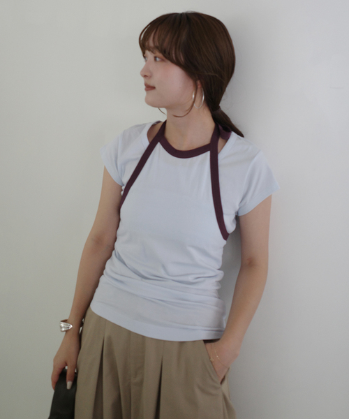SLOBE IENA（スローブイエナ）の「《2枚セット》Plus by ONIT/オニット SLOBE別注 レイヤードセットTシャツ（Tシャツ/カットソー・レディース・ベージュ系その他/スカイブルー・FREE）」の14枚目の写真