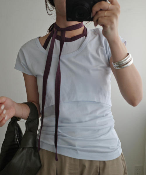 SLOBE IENA（スローブイエナ）の「《2枚セット》Plus by ONIT/オニット SLOBE別注 レイヤードセットTシャツ（Tシャツ/カットソー・レディース・ベージュ系その他/スカイブルー・FREE）」の18枚目の写真
