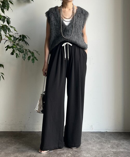 DouDou（ドゥドゥ）の「ビンテージ風タックワイドドロストパンツ（その他パンツ・レディース・チャコールグレー/ベージュ・FREE/TM）」の11枚目の写真