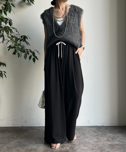 DouDou（ドゥドゥ）の「ビンテージ風タックワイドドロストパンツ（その他パンツ・レディース・チャコールグレー/ベージュ・FREE/TM）」の14枚目の写真