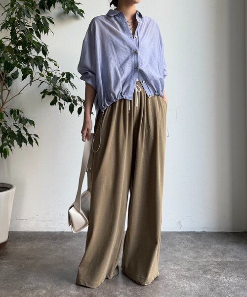 DouDou（ドゥドゥ）の「ビンテージ風タックワイドドロストパンツ（その他パンツ・レディース・チャコールグレー/ベージュ・FREE/TM）」の20枚目の写真