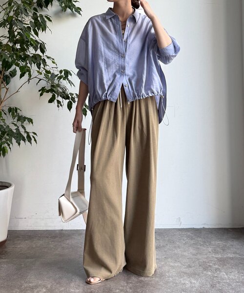 DouDou（ドゥドゥ）の「ビンテージ風タックワイドドロストパンツ（その他パンツ・レディース・チャコールグレー/ベージュ・FREE/TM）」の21枚目の写真